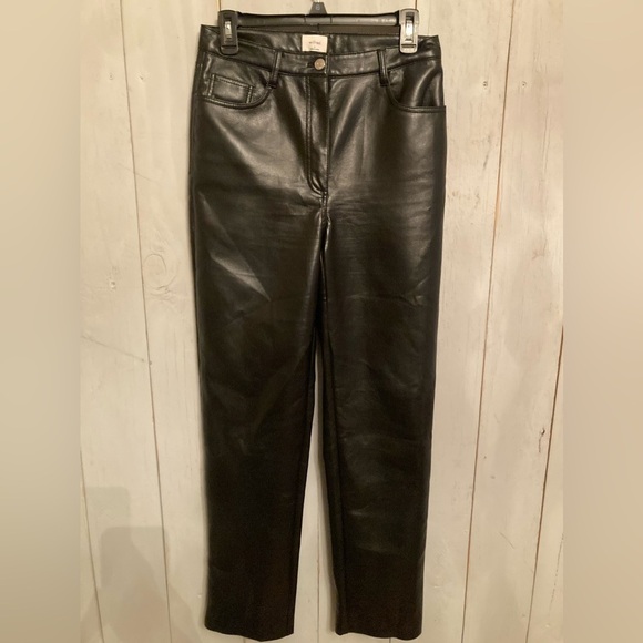 Aritzia Wilfred Melina Pant Black Vegan Leather Straight Leg High Waisted Size 8 - Picture 3 of 9